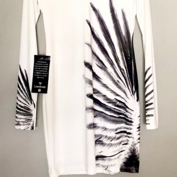 💋 BEBE  Fallen Angel long sleeve Deep V dress L new RARE 💋 - Picture 5 of 8